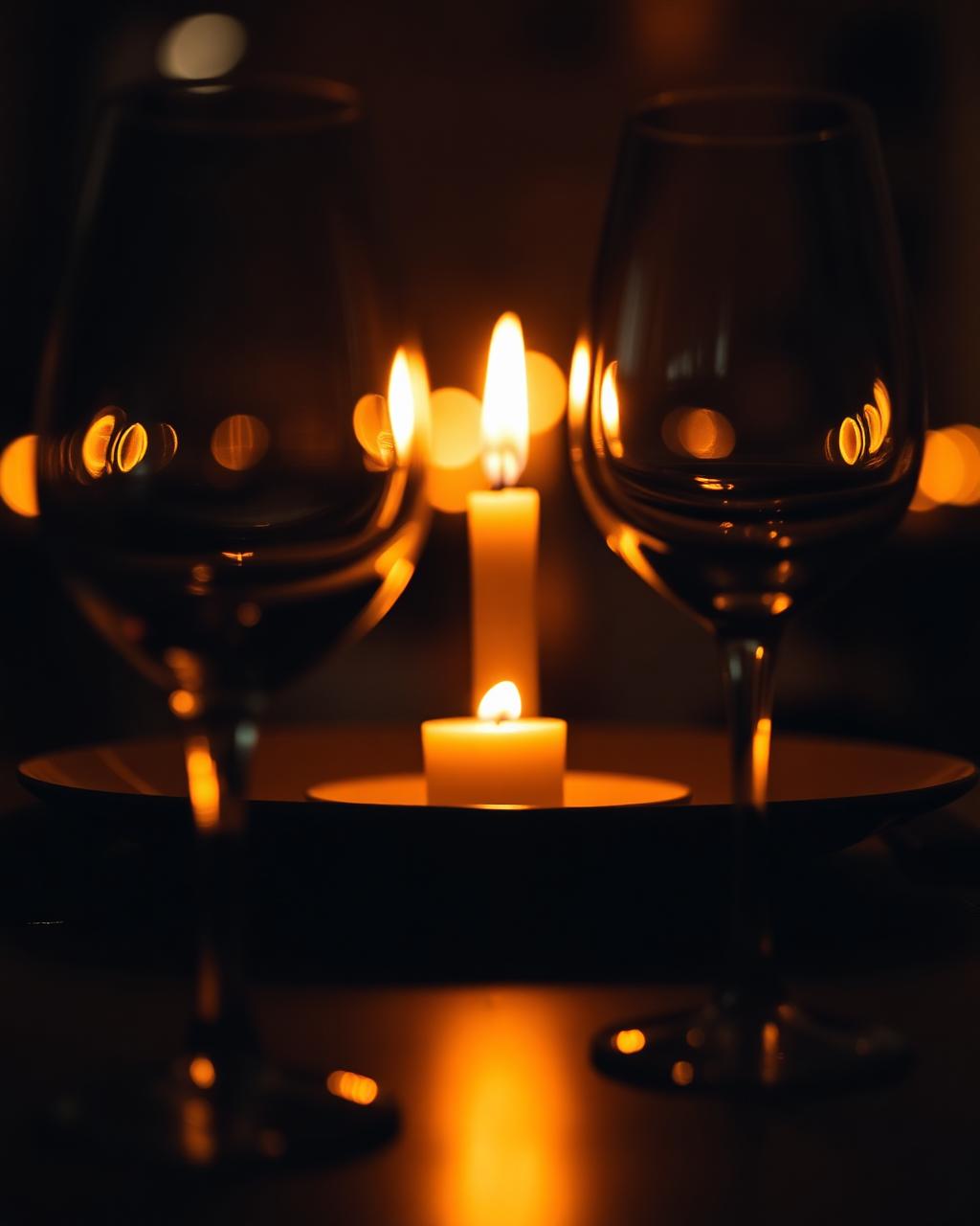 Kerzenlicht und Weingläser am Abend
