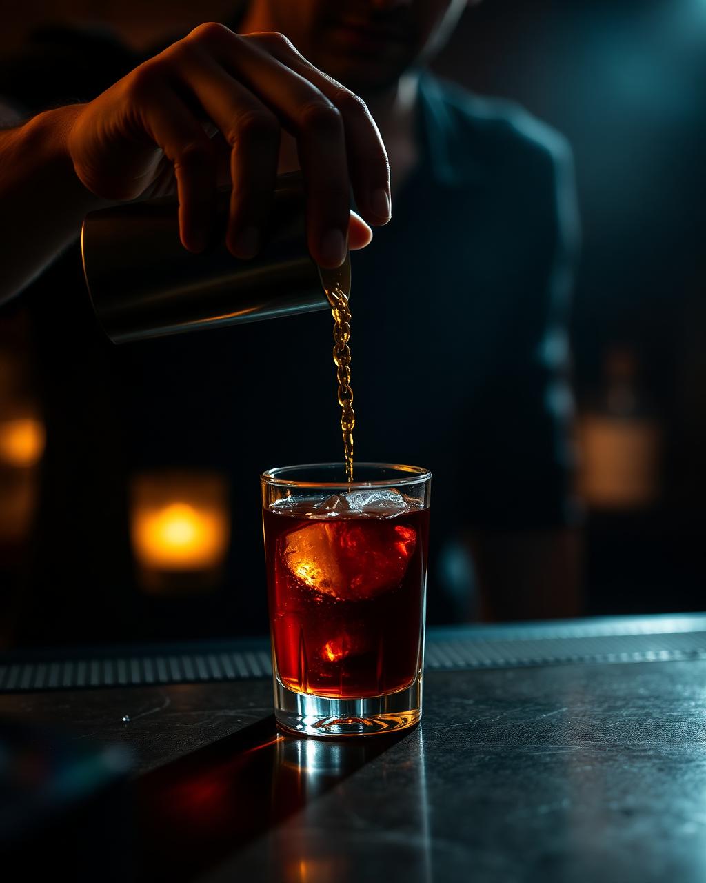 Cocktail wird an der Bar abgeseiht